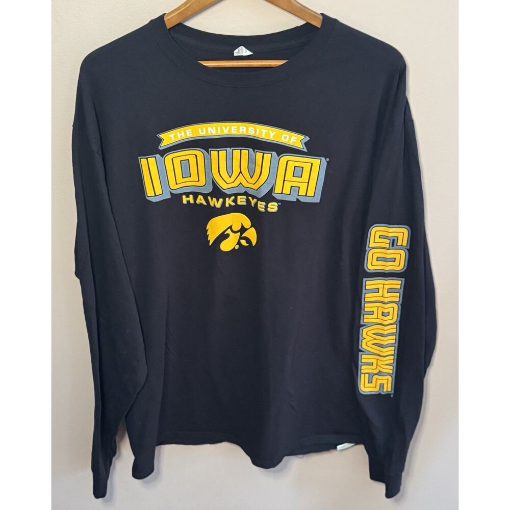 Vintage 90s Iowa Hawkeyes Long Sleeve Graphic T Shirt Black XL